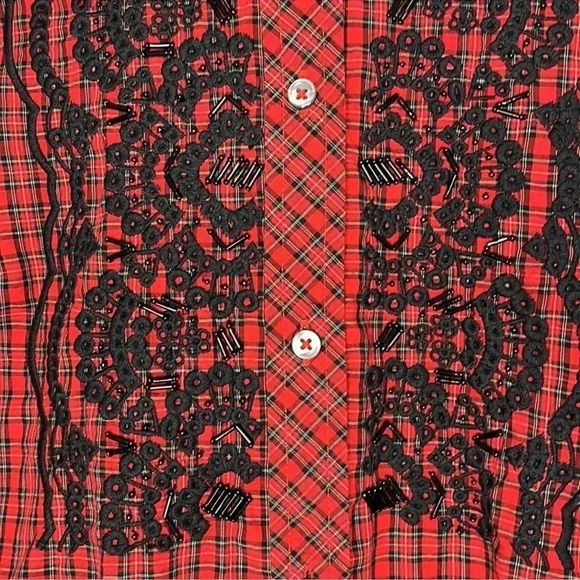 J. Crew Women’s Red Gali Embellished Plaid Shirt Button Down Shirt Blouse Size 2 - Picture 6 of 7